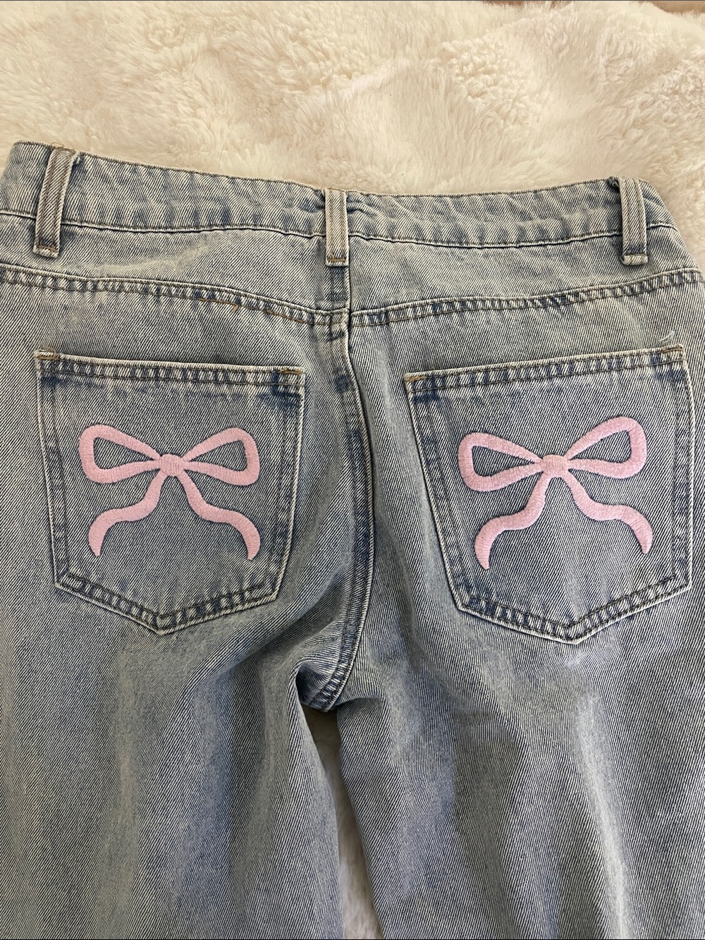 Edikted Light Blue Jeans with Pink Bows - Picture 4 of 5